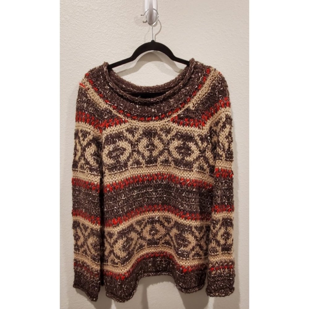 FREE PEOPLE Brown Ivory Red Pullover - Picture 2 of 4